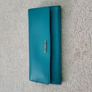 NEW FENDI Authentic Teal Leather & Logo Long Wallet